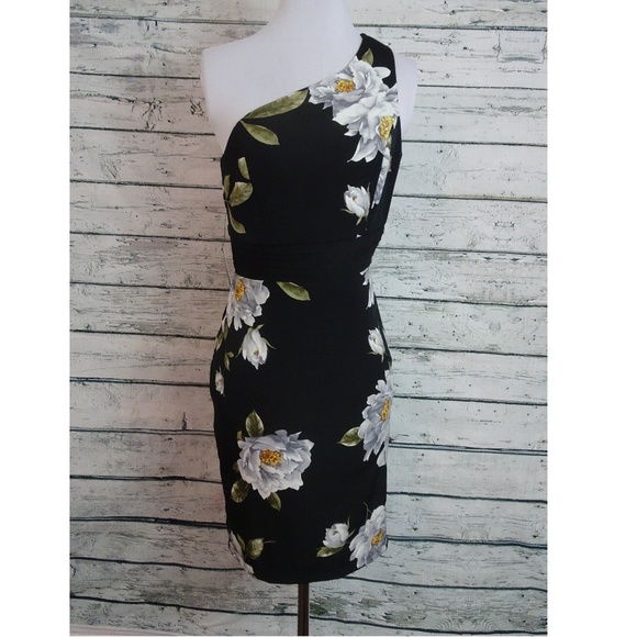Lulu's Black Floral Print One Shoulder Dress - Picture 1 of 4